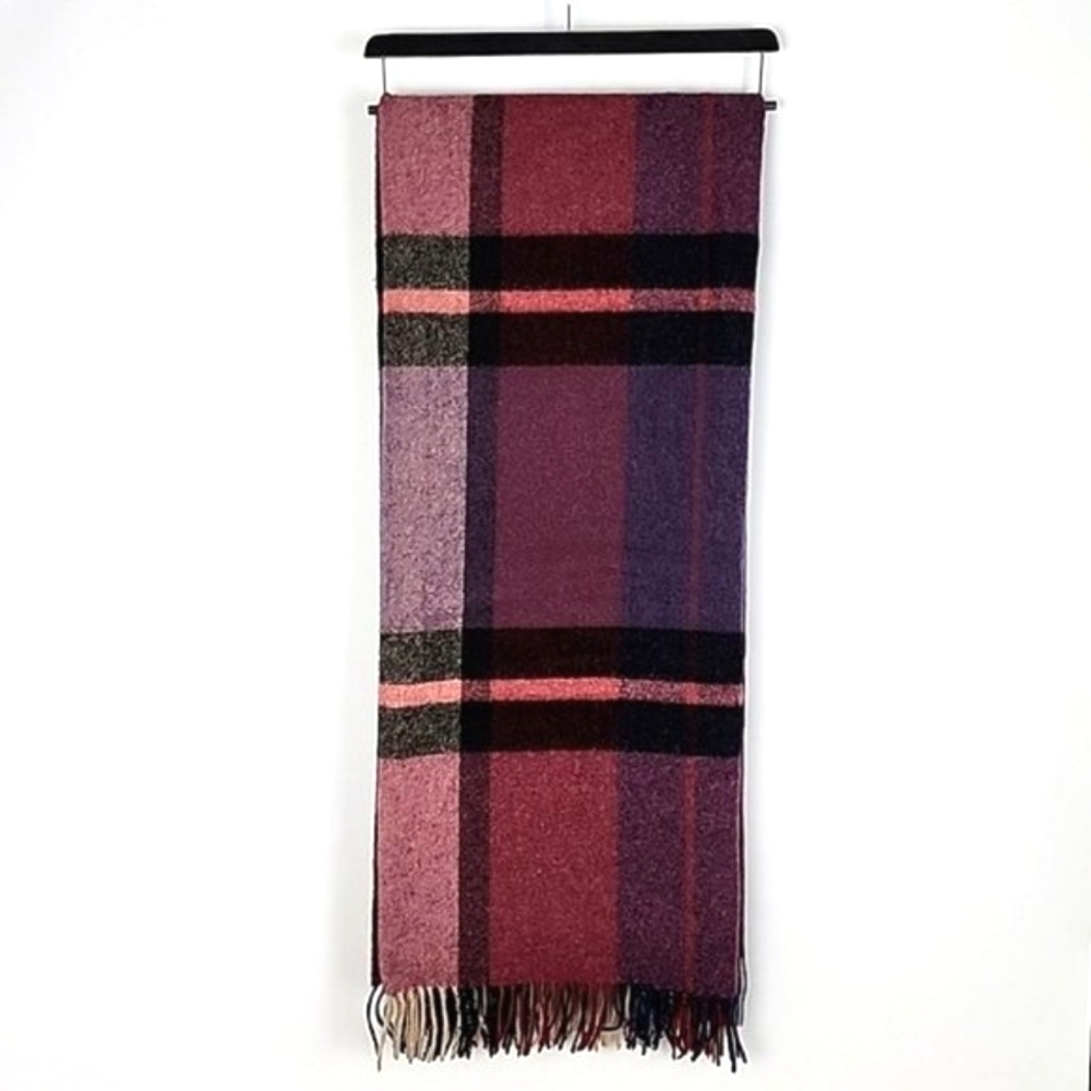 Bronte by Moon 100% Pure Wool Large Throw Blanket Madison Purple Plaid 58" X 68"
